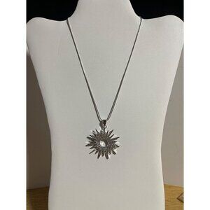 Park Lane Jewelry Solara Necklace Silver-Tone Crystal Sunburst Pendant 18"+2" Ex